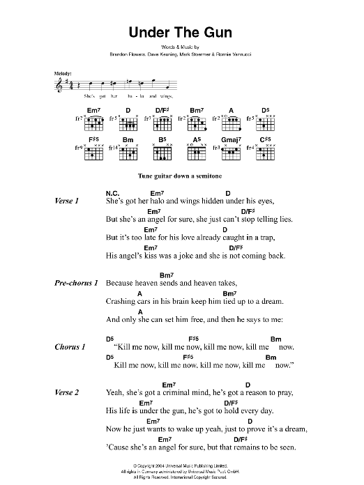 The Killers Under The Gun Sheet Music Notes & Chords for Lyrics & Chords - Download or Print PDF