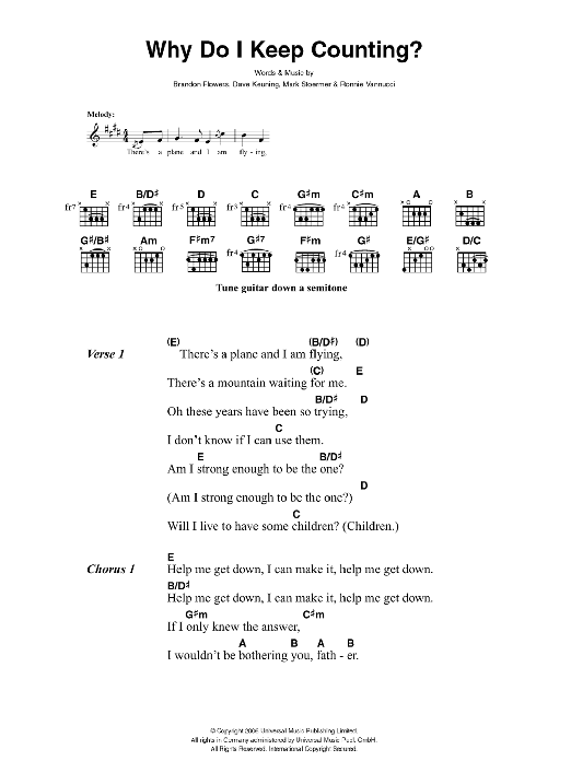 The Killers Why Do I Keep Counting Sheet Music Notes & Chords for Lyrics & Chords - Download or Print PDF