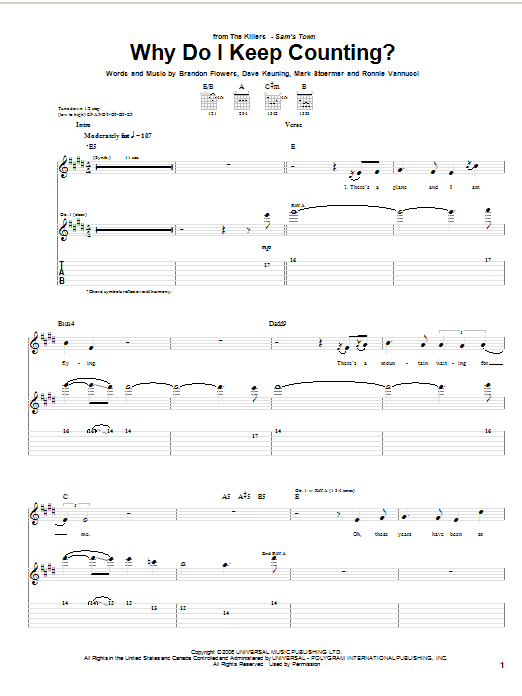 The Killers Why Do I Keep Counting? Sheet Music Notes & Chords for Guitar Tab - Download or Print PDF