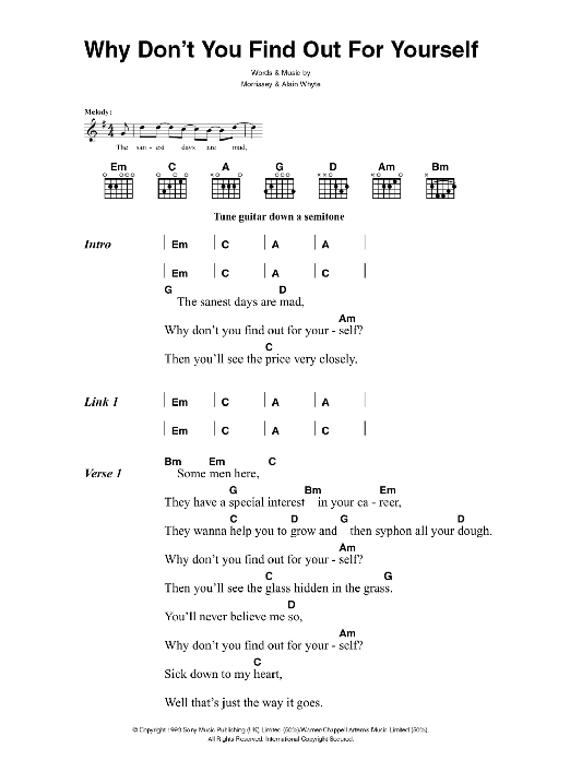 The Killers Why Don't You Find Out For Yourself Sheet Music Notes & Chords for Lyrics & Chords - Download or Print PDF