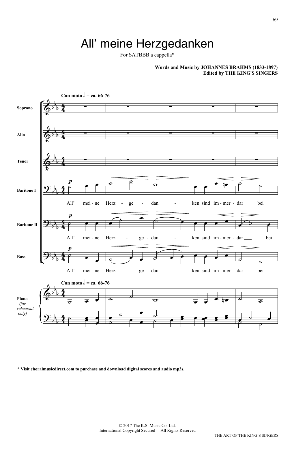 Johannes Brahms Alle meine Herzgedanken Sheet Music Notes & Chords for SATB - Download or Print PDF