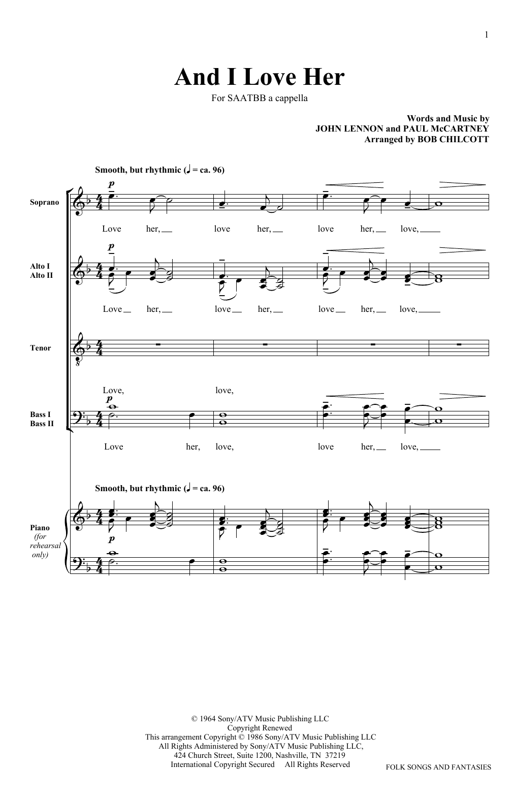 The King's Singers And I Love Her Sheet Music Notes & Chords for SATB - Download or Print PDF