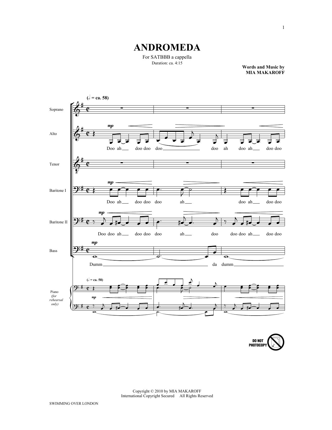 The King's Singers Andromeda (from Swimming Over London) Sheet Music Notes & Chords for SATB - Download or Print PDF