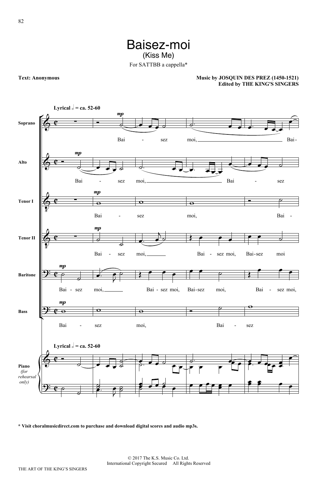 Josquin Des Prez Baisez-moi (Kiss Me) Sheet Music Notes & Chords for SATB - Download or Print PDF