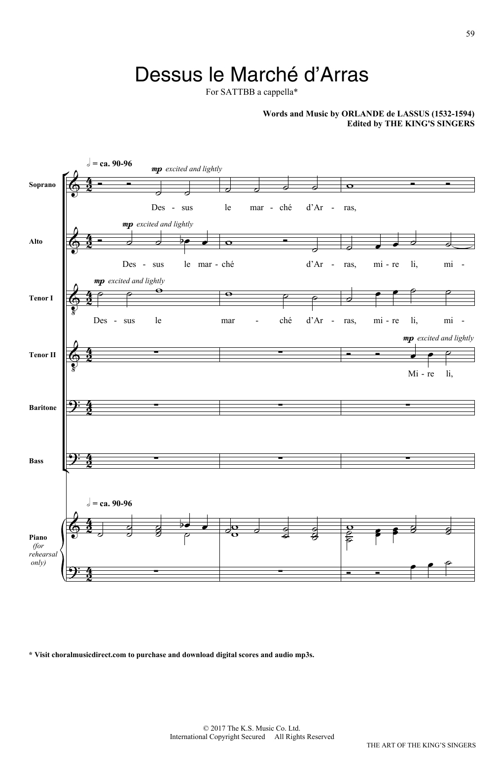 Orlando Di Lasso Dessus le march d'Arras Sheet Music Notes & Chords for SATB - Download or Print PDF