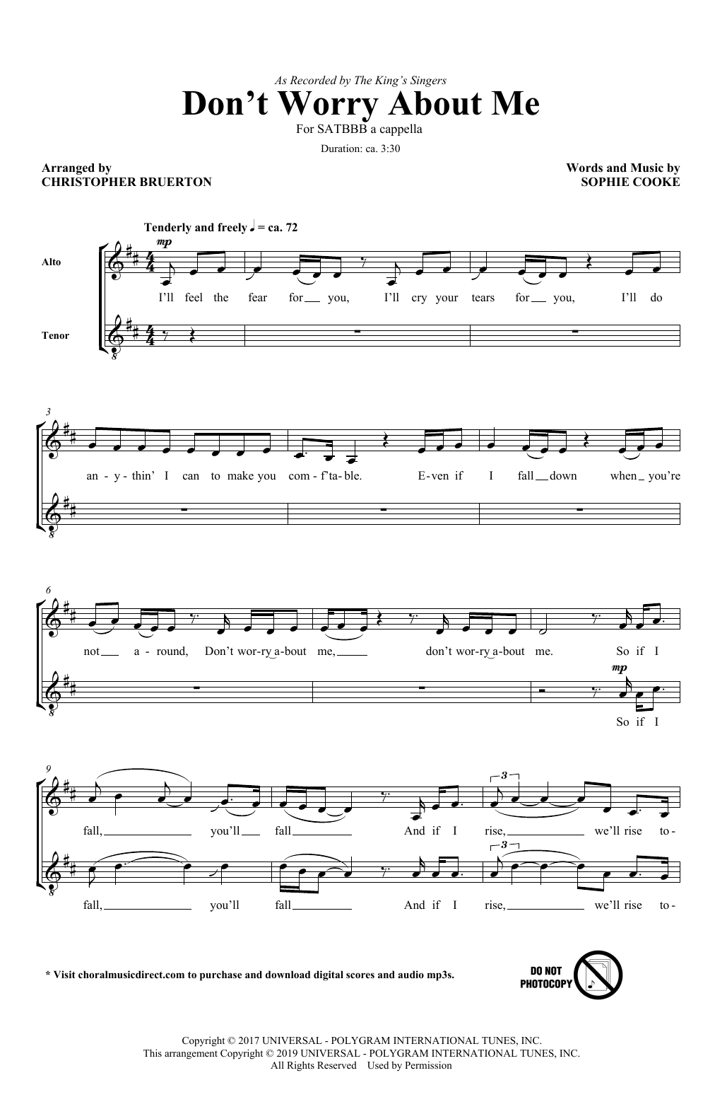 The King's Singers Don't Worry About Me (arr. Christopher Bruerton) Sheet Music Notes & Chords for SATB Choir - Download or Print PDF