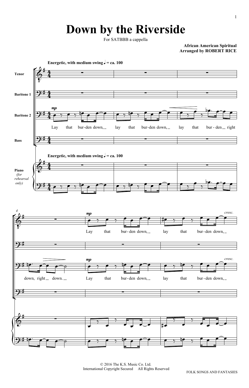 The King's Singers Down By The Riverside Sheet Music Notes & Chords for SATB - Download or Print PDF