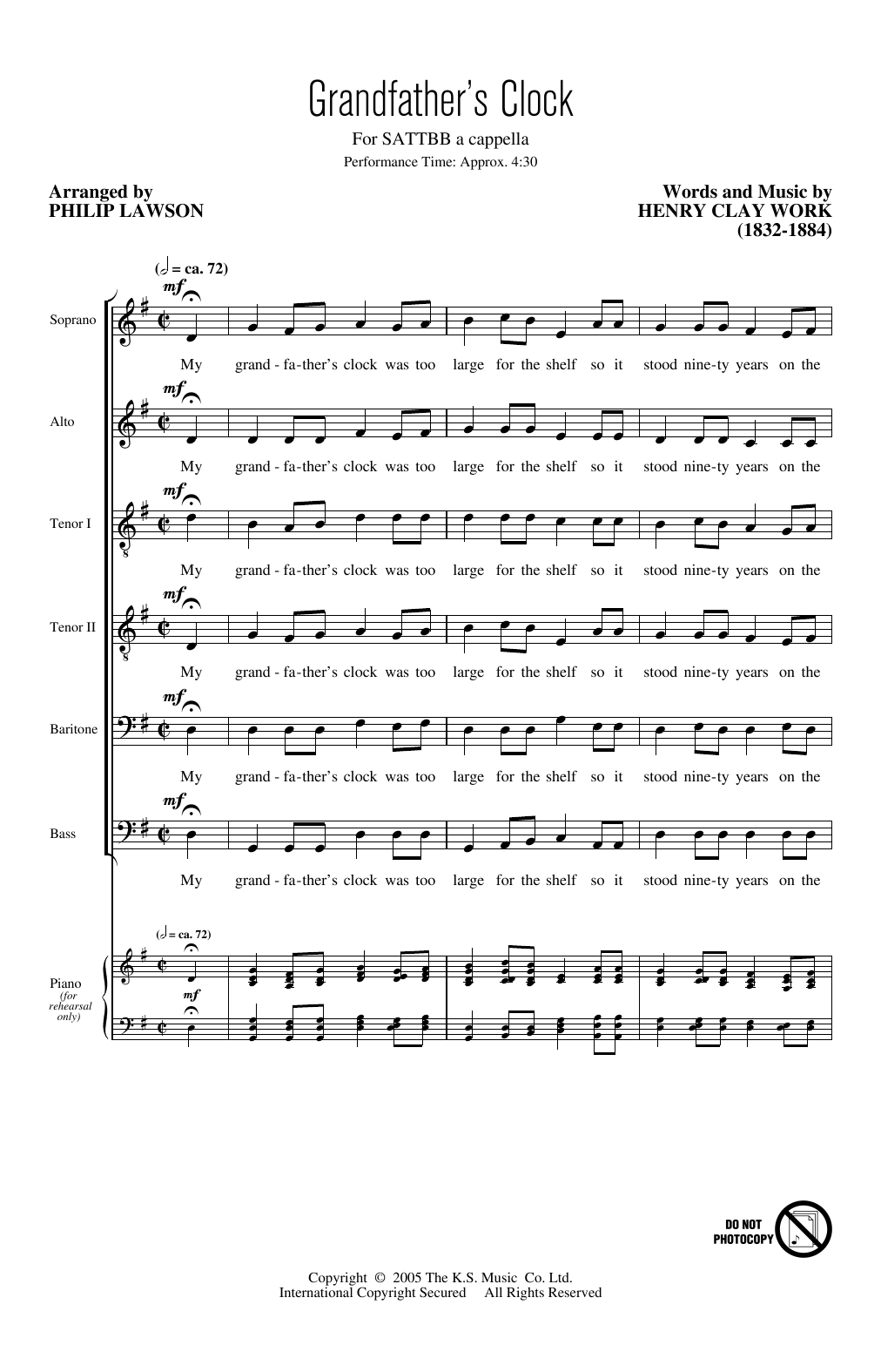 The King's Singers Grandfather's Clock (arr. Philip Lawson) Sheet Music Notes & Chords for SATTBB Choir - Download or Print PDF