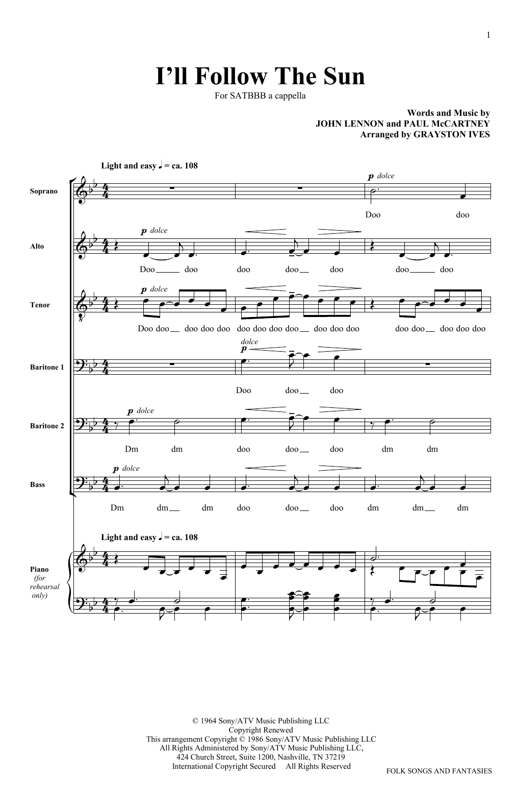 The King's Singers I'll Follow The Sun Sheet Music Notes & Chords for SATB - Download or Print PDF