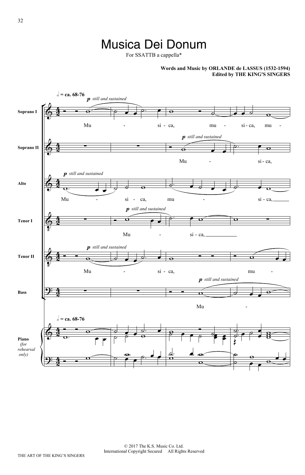 Orlande de Lassus Musica Dei Donum Sheet Music Notes & Chords for SATB - Download or Print PDF