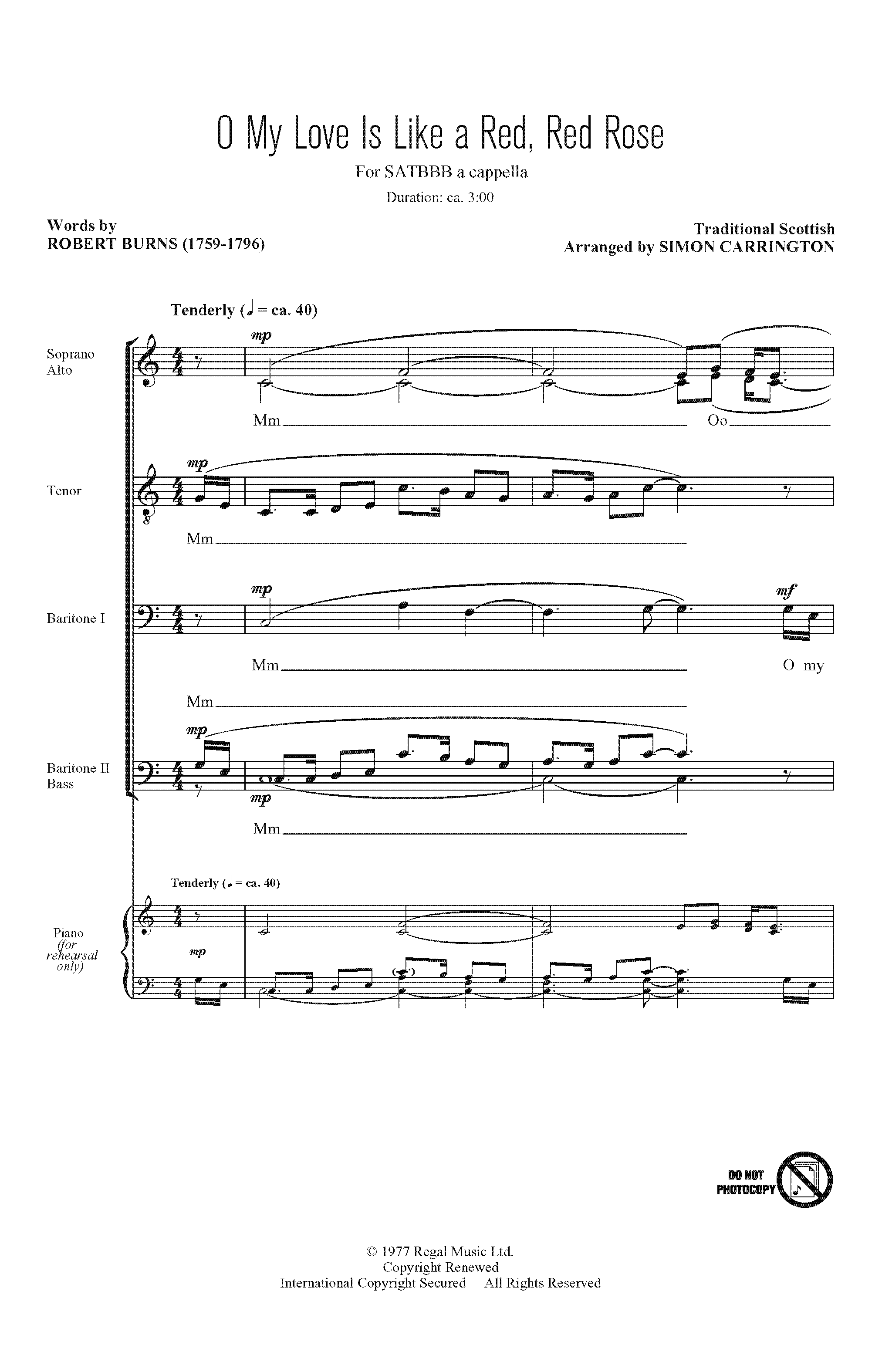 Traditional O My Love Is Like A Red, Red Rose (arr. Simon Carrington) Sheet Music Notes & Chords for SATB - Download or Print PDF