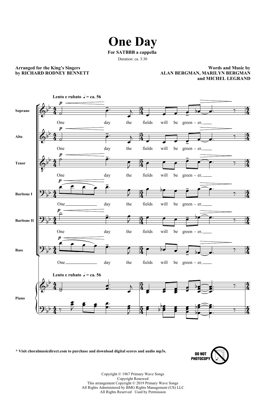 The King's Singers One Day (arr. Richard Rodney Bennett) Sheet Music Notes & Chords for SATB Choir - Download or Print PDF