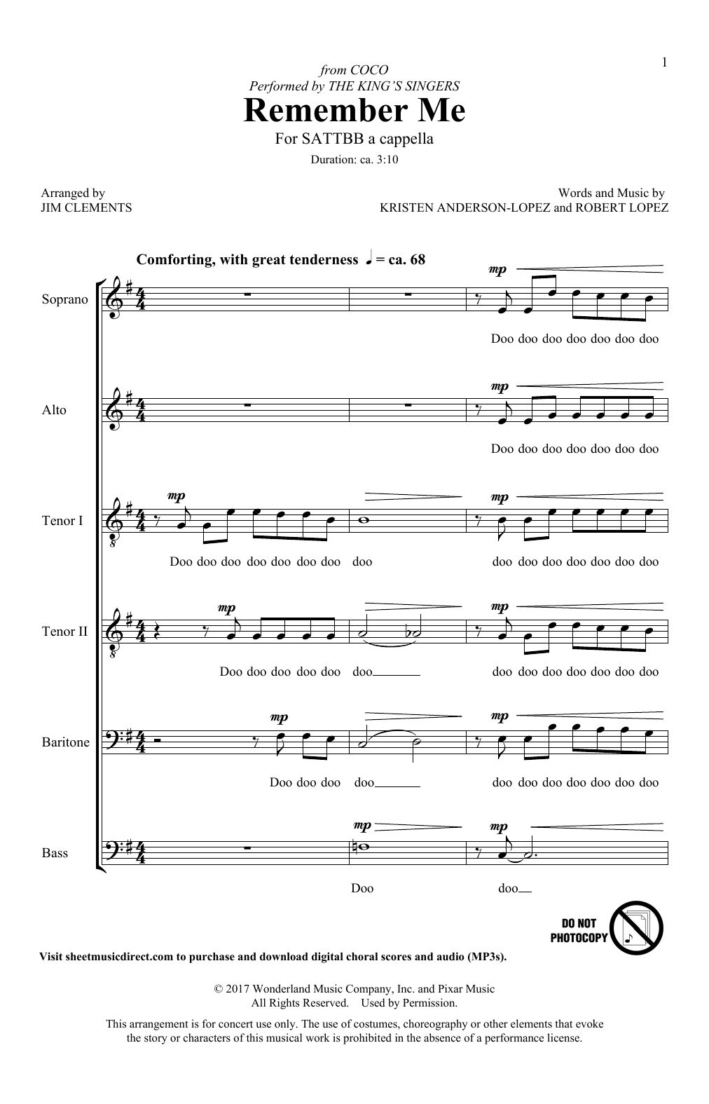 Kristen Anderson-Lopez & Robert Lopez Remember Me (Ernesto de la Cruz) (from Coco) (arr. Jim Clements) Sheet Music Notes & Chords for Choir - Download or Print PDF