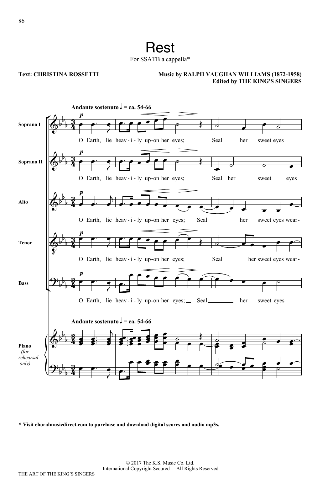 Ralph Vaughan Williams Rest Sheet Music Notes & Chords for SATB - Download or Print PDF