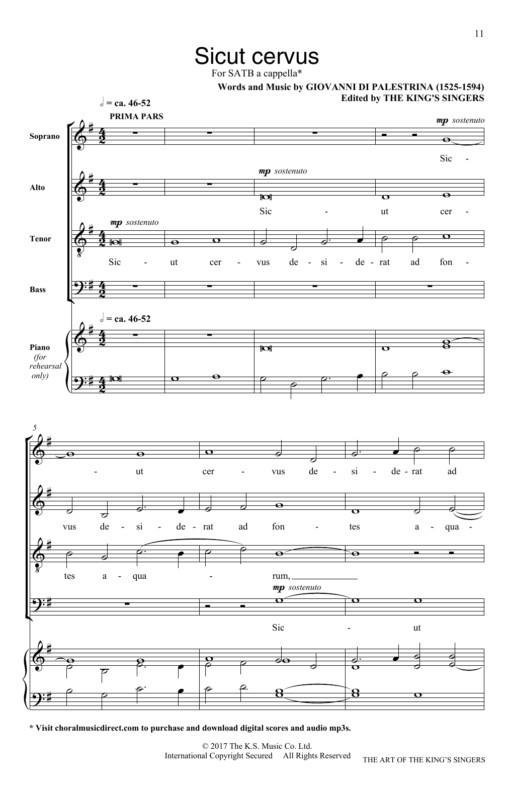 Giovanni Palestrina Sicut Cervus Sheet Music Notes & Chords for SATB - Download or Print PDF