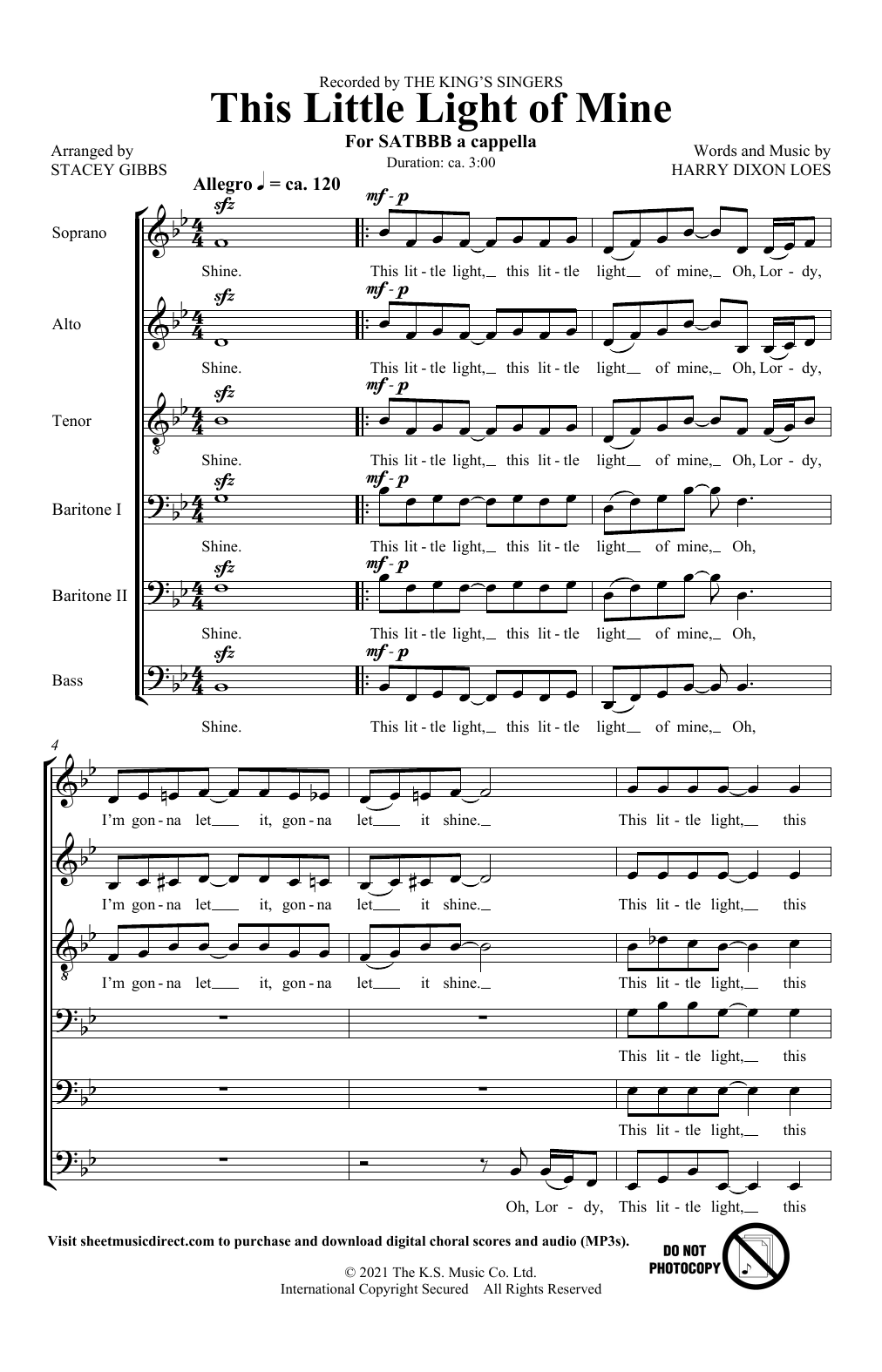 The King's Singers This Little Light Of Mine (arr. Stacey V. Gibbs) Sheet Music Notes & Chords for SATB Choir - Download or Print PDF
