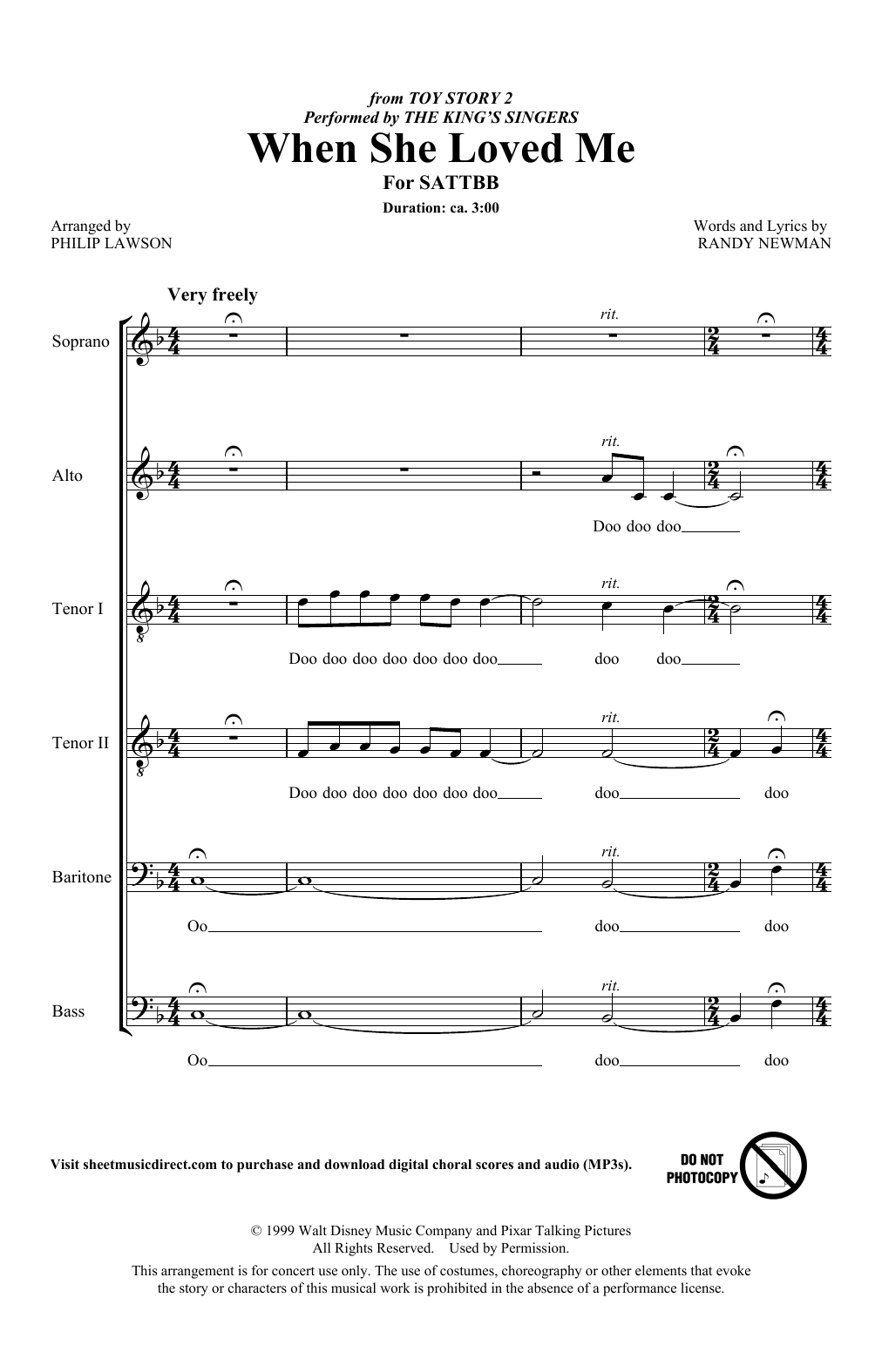 The King's Singers When She Loved Me (from Toy Story 2) (arr. Philip Lawson) Sheet Music Notes & Chords for Choir - Download or Print PDF