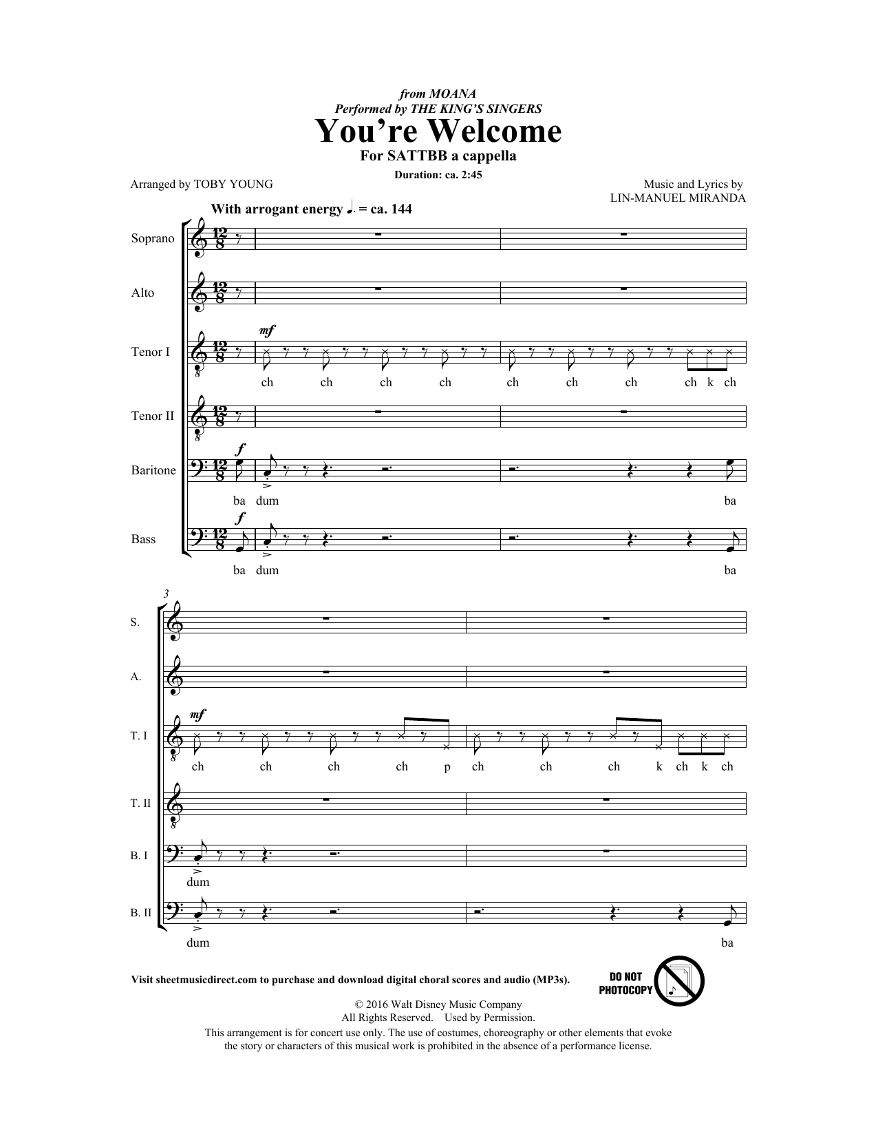 The King's Singers You're Welcome (from Moana) (arr. Toby Young) Sheet Music Notes & Chords for Choir - Download or Print PDF
