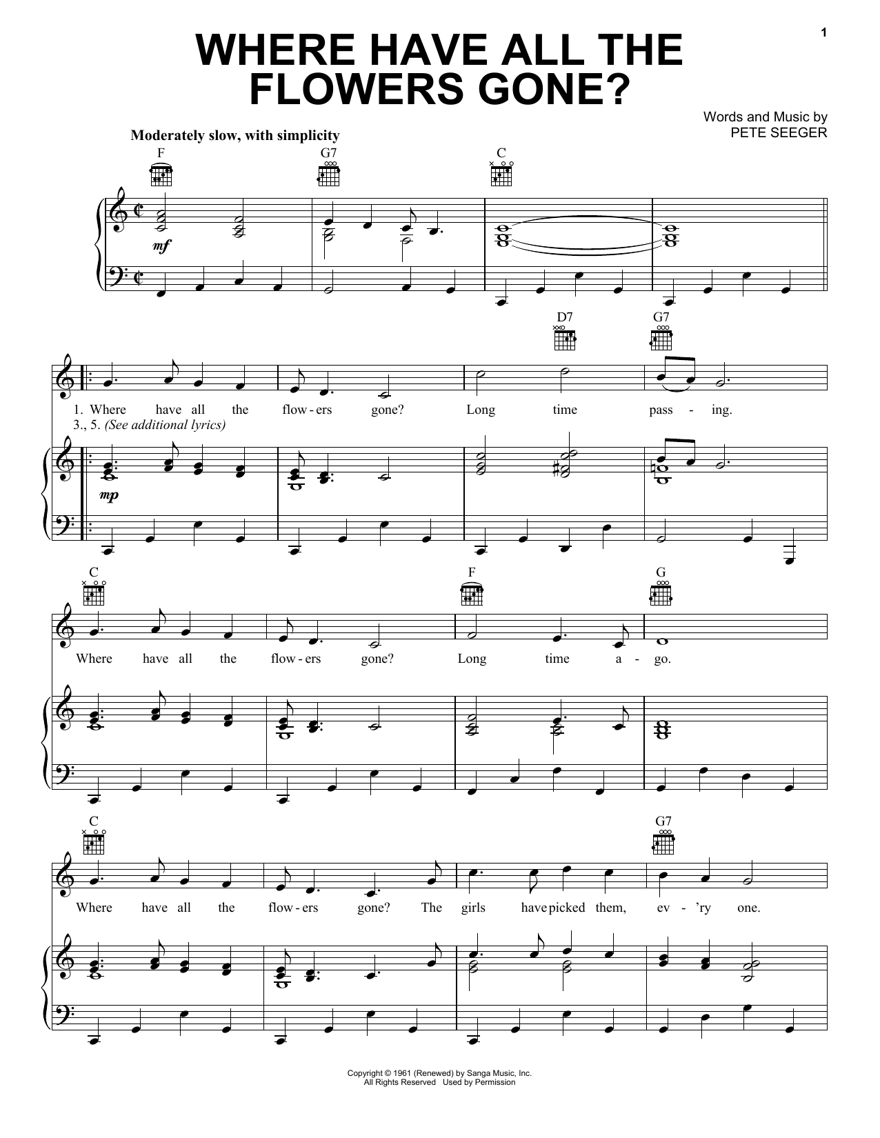 The Kingston Trio Where Have All The Flowers Gone? Sheet Music Notes & Chords for Easy Guitar with TAB - Download or Print PDF