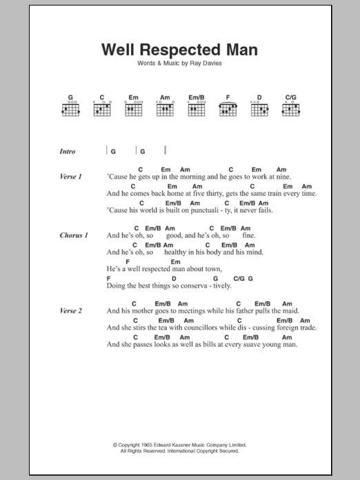 The Kinks A Well Respected Man Sheet Music Notes & Chords for Piano, Vocal & Guitar (Right-Hand Melody) - Download or Print PDF