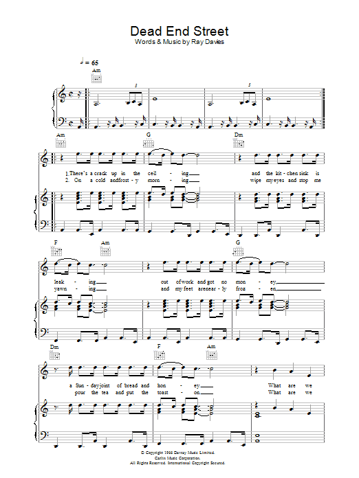The Kinks Dead End Street Sheet Music Notes & Chords for Lyrics & Chords - Download or Print PDF