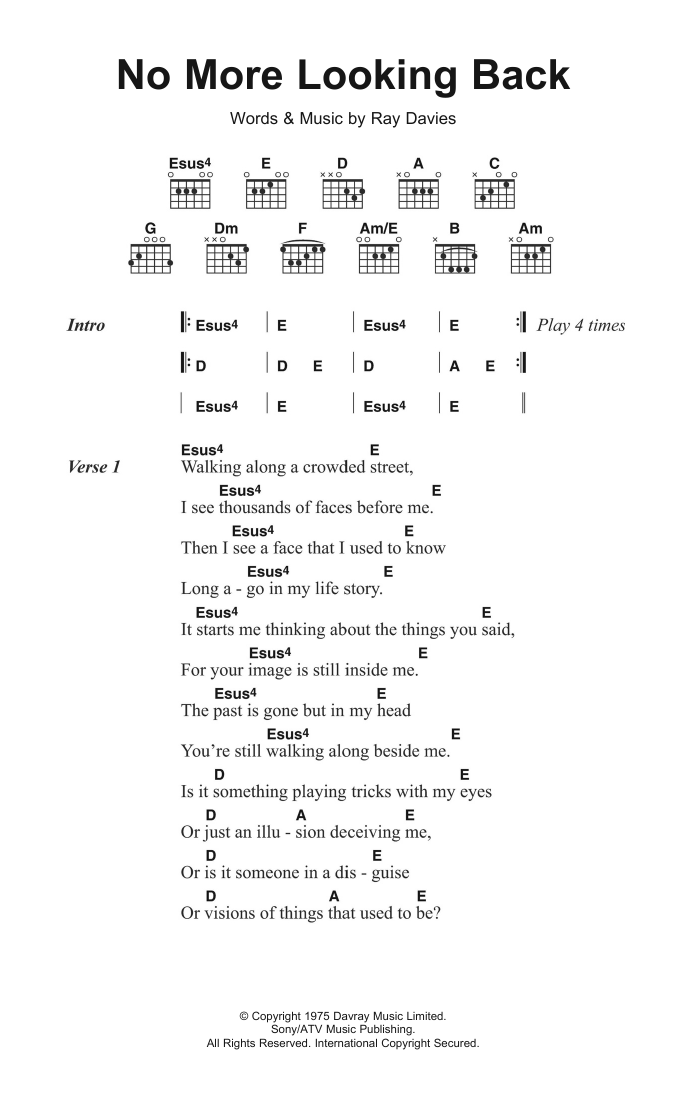 The Kinks No More Looking Back Sheet Music Notes & Chords for Lyrics & Chords - Download or Print PDF