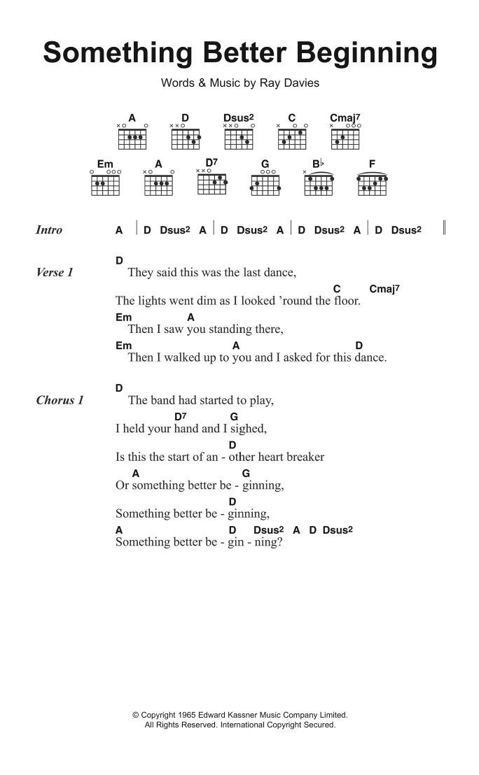 The Kinks Something Better Beginning Sheet Music Notes & Chords for Lyrics & Chords - Download or Print PDF