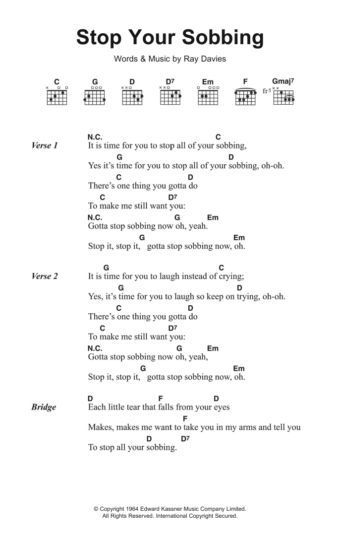 The Kinks Stop Your Sobbing Sheet Music Notes & Chords for Lyrics & Chords - Download or Print PDF