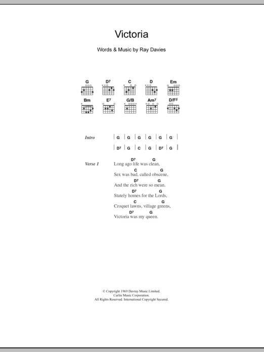 The Kinks Victoria Sheet Music Notes & Chords for Lyrics & Chords - Download or Print PDF