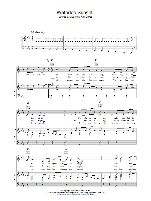 The Kinks Waterloo Sunset Sheet Music Notes & Chords for Beginner Piano - Download or Print PDF