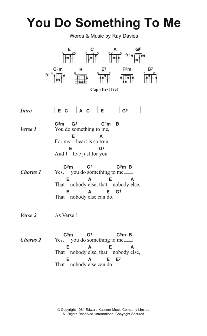 The Kinks You Do Something To Me Sheet Music Notes & Chords for Lyrics & Chords - Download or Print PDF