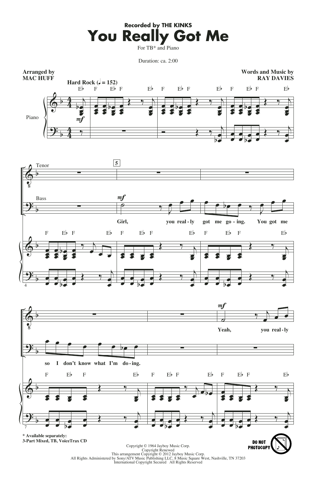 The Kinks You Really Got Me (arr. Mac Huff) Sheet Music Notes & Chords for 3-Part Mixed Choir - Download or Print PDF