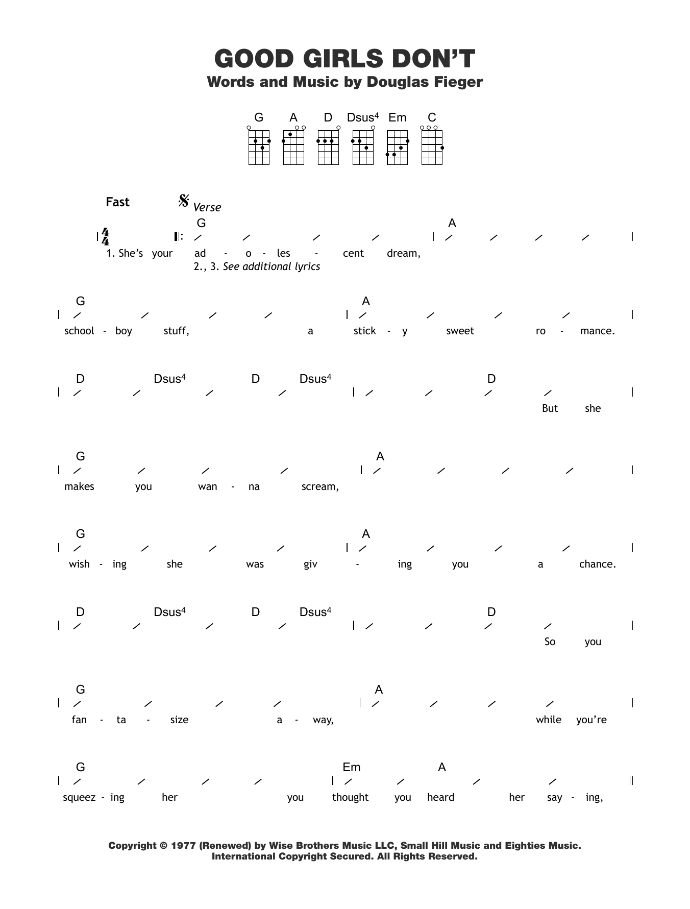 The Knack Good Girls Don't Sheet Music Notes & Chords for Ukulele with strumming patterns - Download or Print PDF