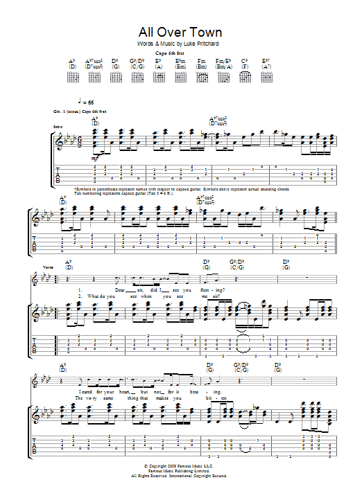 The Kooks All Over Town Sheet Music Notes & Chords for Guitar Tab - Download or Print PDF