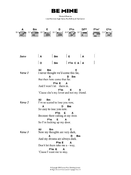 The Kooks Be Mine Sheet Music Notes & Chords for Lyrics & Chords - Download or Print PDF