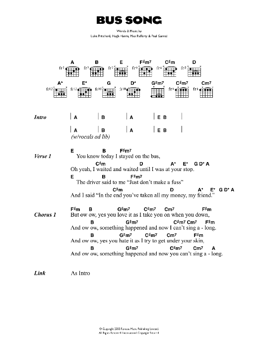 The Kooks Bus Song Sheet Music Notes & Chords for Lyrics & Chords - Download or Print PDF