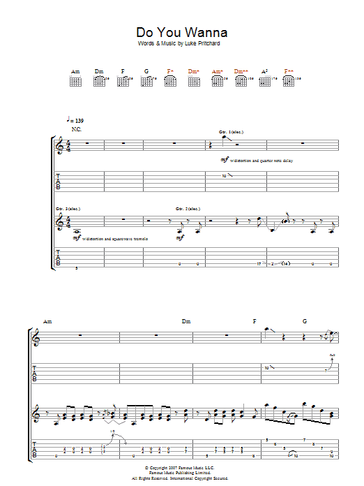 The Kooks Do You Wanna Sheet Music Notes & Chords for Guitar Tab - Download or Print PDF