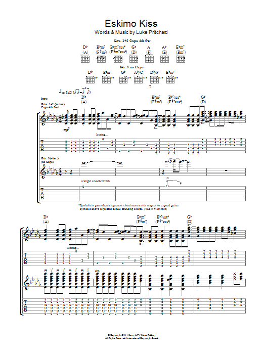 The Kooks Eskimo Kiss Sheet Music Notes & Chords for Guitar Tab - Download or Print PDF