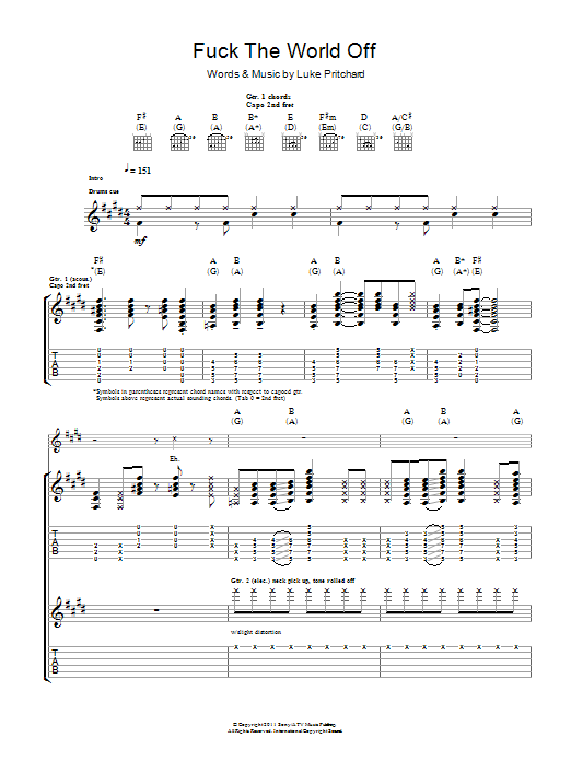 The Kooks F**k The World Off Sheet Music Notes & Chords for Guitar Tab - Download or Print PDF