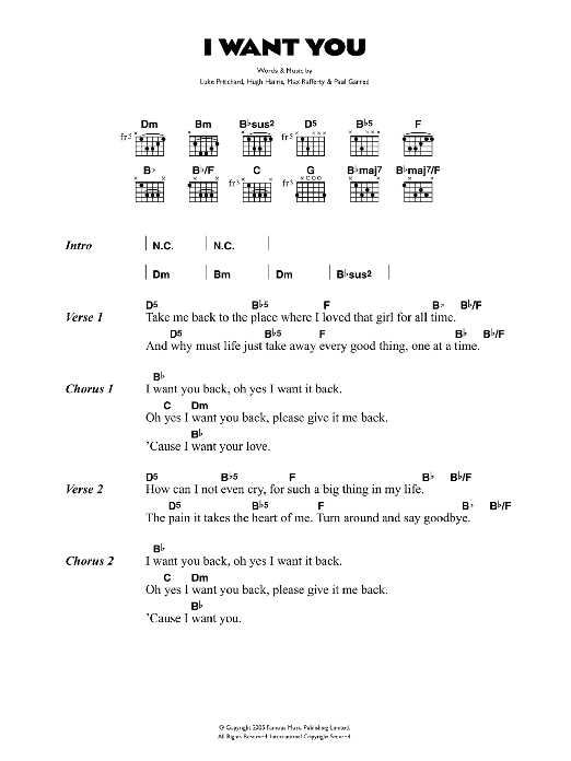 The Kooks I Want You Sheet Music Notes & Chords for Lyrics & Chords - Download or Print PDF