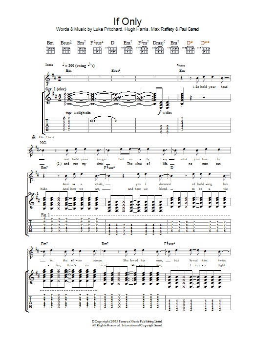 The Kooks If Only Sheet Music Notes & Chords for Guitar Tab - Download or Print PDF