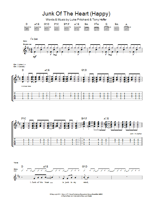 The Kooks Junk Of The Heart (Happy) Sheet Music Notes & Chords for Guitar Tab - Download or Print PDF