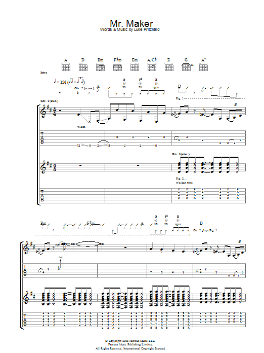 The Kooks Mr Maker Sheet Music Notes & Chords for Guitar Tab - Download or Print PDF