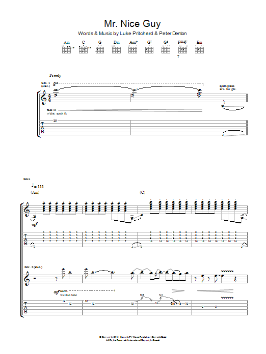 The Kooks Mr. Nice Guy Sheet Music Notes & Chords for Guitar Tab - Download or Print PDF