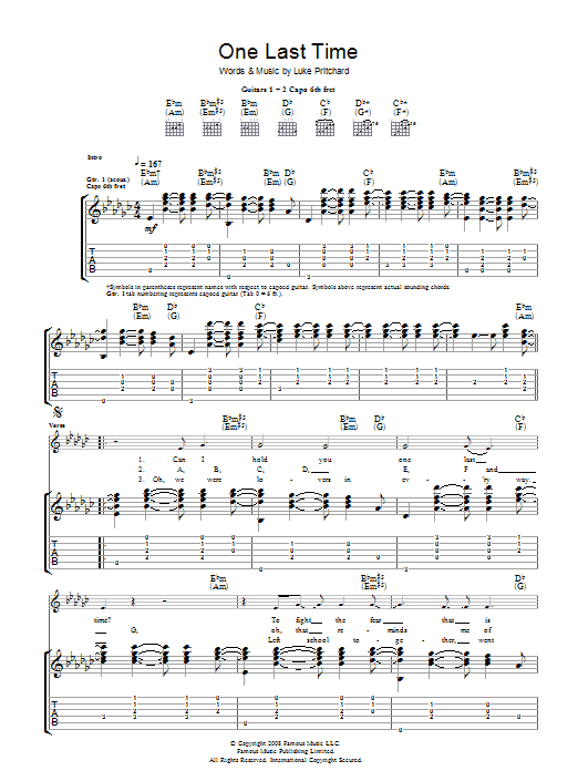 The Kooks One Last Time Sheet Music Notes & Chords for Guitar Tab - Download or Print PDF