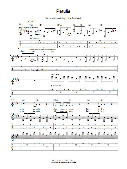 The Kooks Petulia Sheet Music Notes & Chords for Guitar Tab - Download or Print PDF