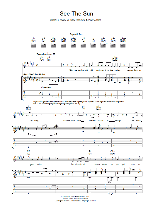 The Kooks See The Sun Sheet Music Notes & Chords for Guitar Tab - Download or Print PDF