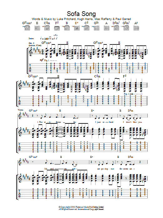 The Kooks Sofa Song Sheet Music Notes & Chords for Lyrics & Chords - Download or Print PDF