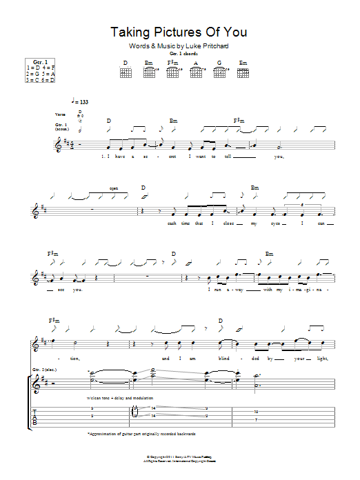 The Kooks Taking Pictures Of You Sheet Music Notes & Chords for Guitar Tab - Download or Print PDF