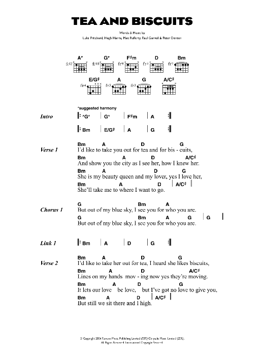 The Kooks Tea And Biscuits Sheet Music Notes & Chords for Lyrics & Chords - Download or Print PDF